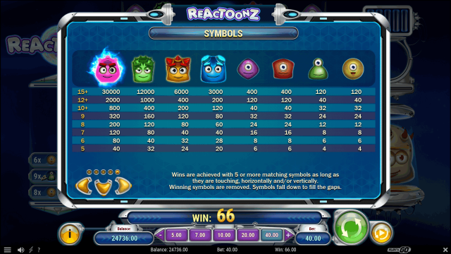 Игровой интерфейс Reactoonz 9