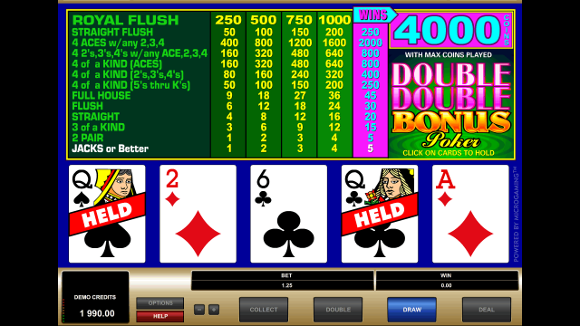 Игровой интерфейс Double Double Bonus Poker 7