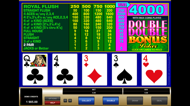 Игровой интерфейс Double Double Bonus Poker 4